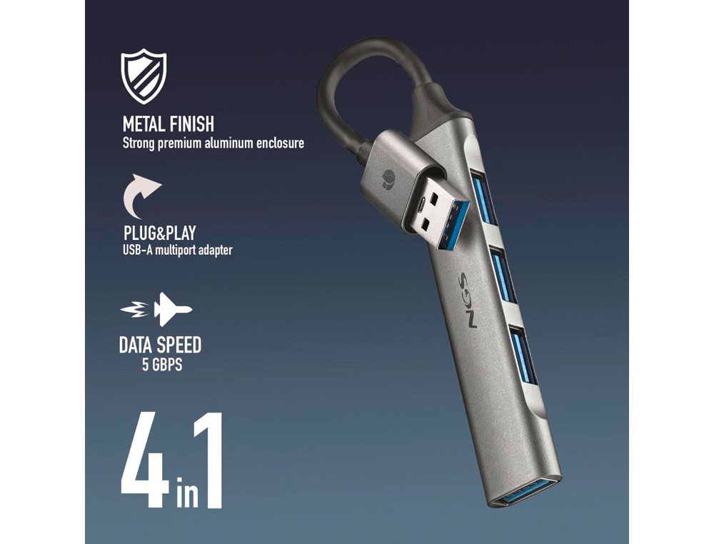 HUB NGS 4 PUERTOS 3 USB 2.0 Y 1 USB 3.2 GEN 1