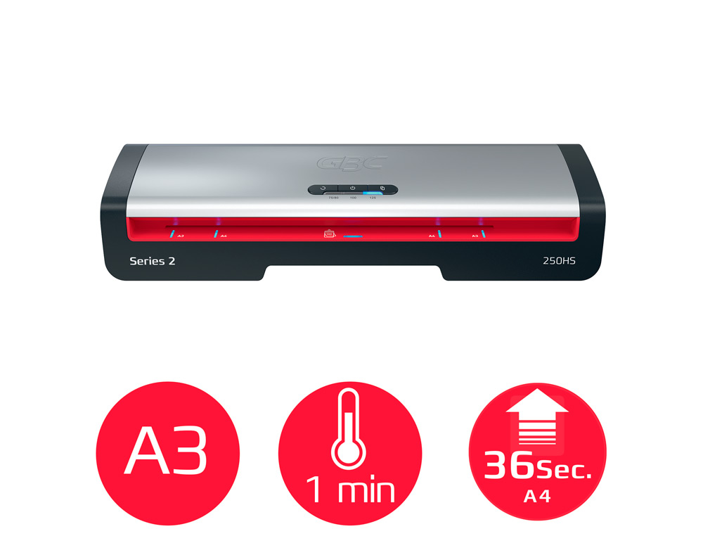 PLASTIFICADORA GBC 250HS OFFICE DIN A3 APAGAR AUTOMATICO 2 ROLOS AT 125 MICRONS