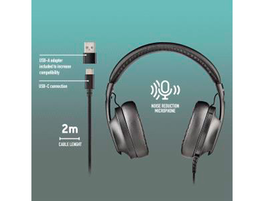 AURICULARES NGS VOX805 COM CABO STEREO USB-C COM CONTROLO DE VOLUME E ADAPTADOR USB USB COR PRETO