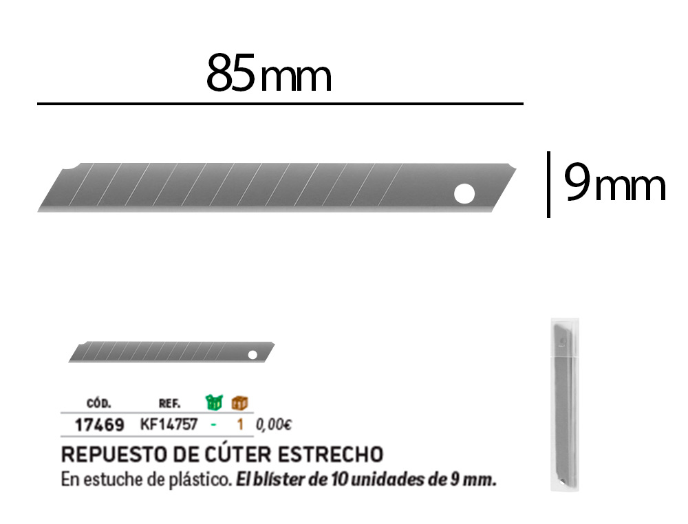 RECARGA Q-CONNECT PARA X-ATO BLISTER DE 10 UNIDADES, ESTREITA (9MM)