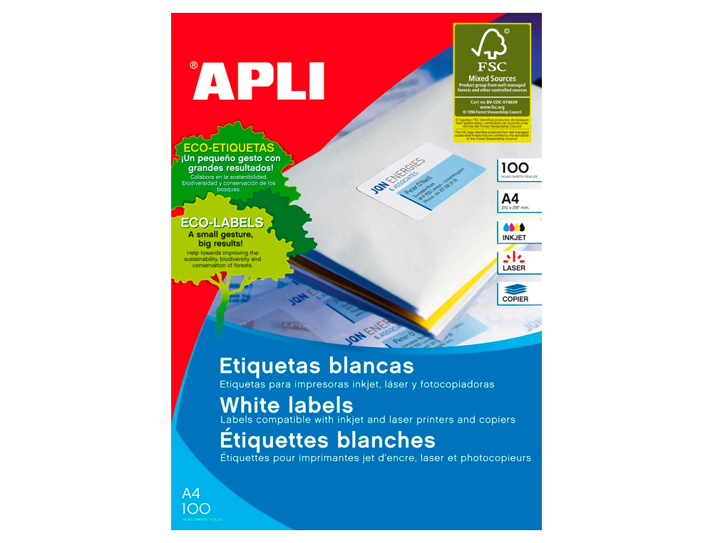 ETIQUETAS ADESIVAS APLI DIN A4 70 X 37 MM