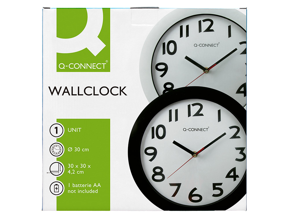 RELOGIO Q-CONNECT DE PAREDE REDONDO EM PLASTICO DIAMETRO 30 CM ARO PRETO