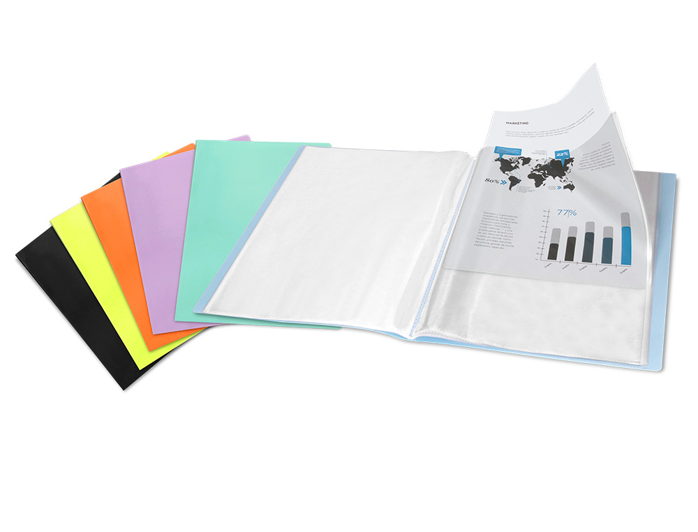CAPA CATALOGO LIDERPAPEL 30 BOLSAS POLIPROPILENO DIN A4 PRETO OPACO