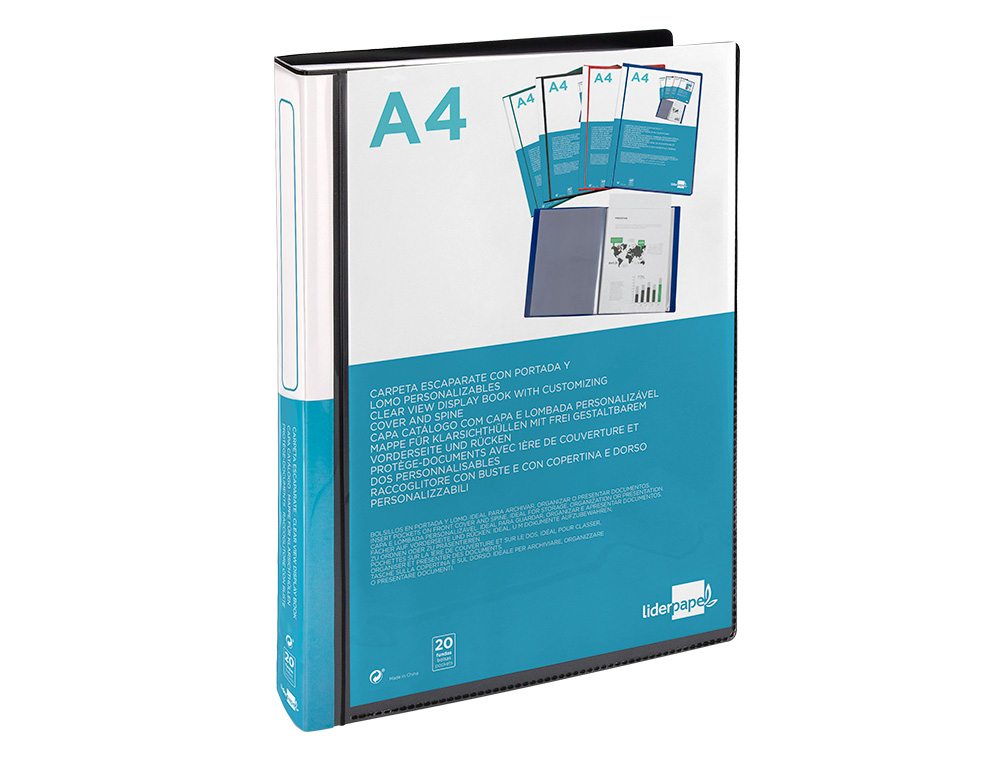 CAPA CATALOGO LIDERPAPEL 20 BOLSAS DIN A4 PRETO