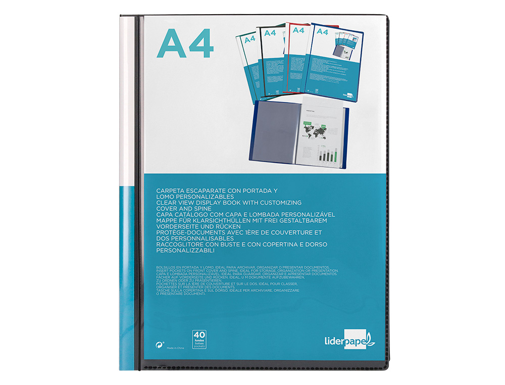 CAPA CATALOGO LIDERPAPEL 40 BOLSAS DIN A4 PRETO