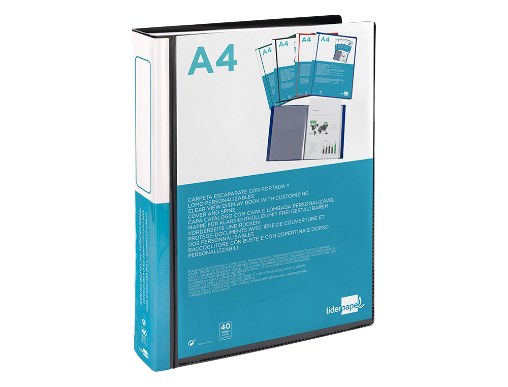 CAPA CATALOGO LIDERPAPEL 40 BOLSAS DIN A4 PRETO