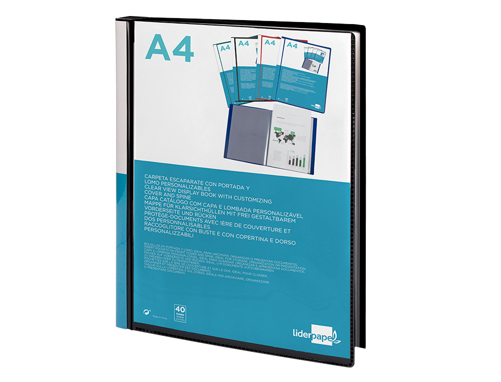 CAPA CATALOGO LIDERPAPEL 40 BOLSAS DIN A4 PRETO