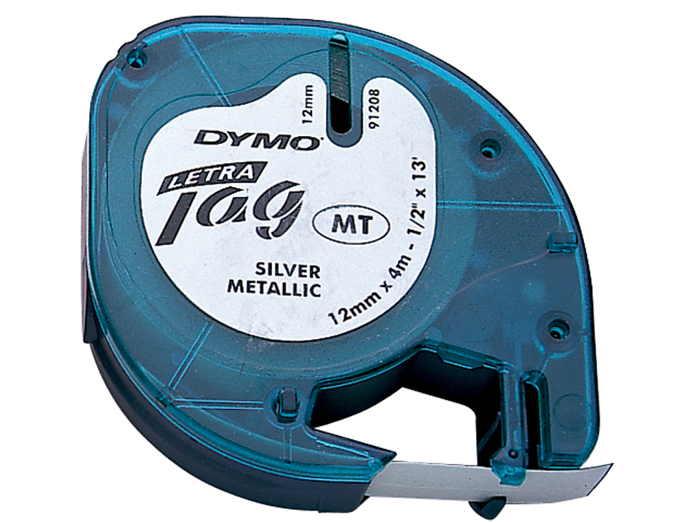 FITA DYMO METALIZADA 12MMX4MT-PRETO/PRATA PARA MAQUINA LETRATAG