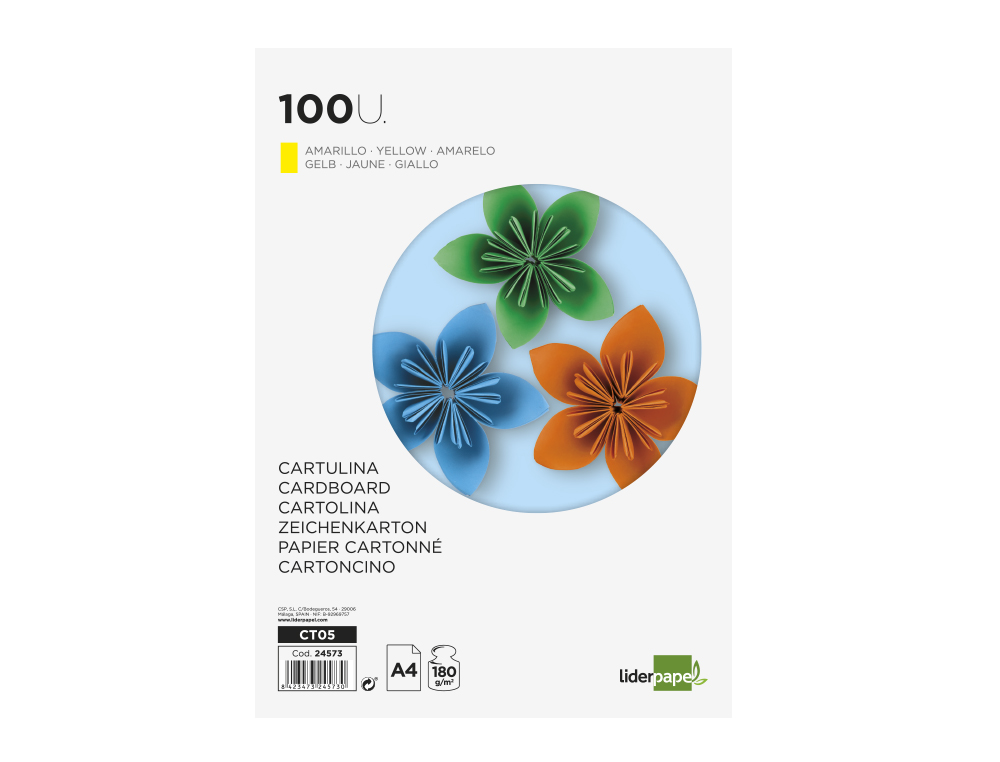 CARTOLINA LIDERPAPEL DIN A4 180 GR AMARELA PACK DE 100 UNIDADES