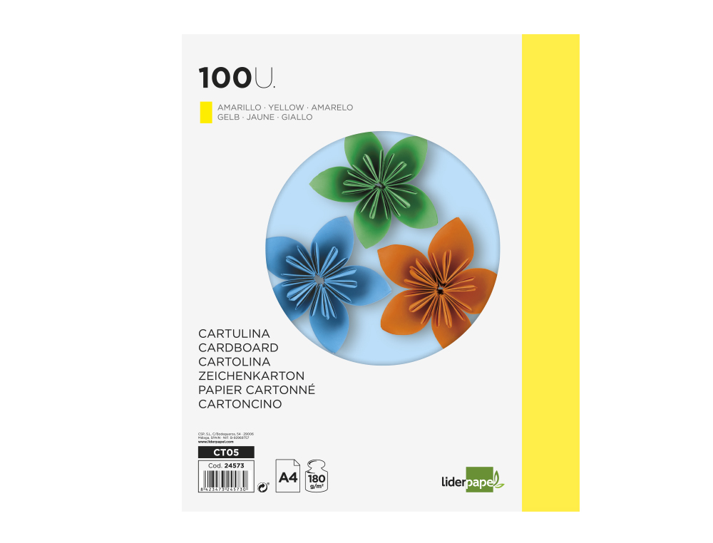 CARTOLINA LIDERPAPEL DIN A4 180 GR AMARELA PACK DE 100 UNIDADES
