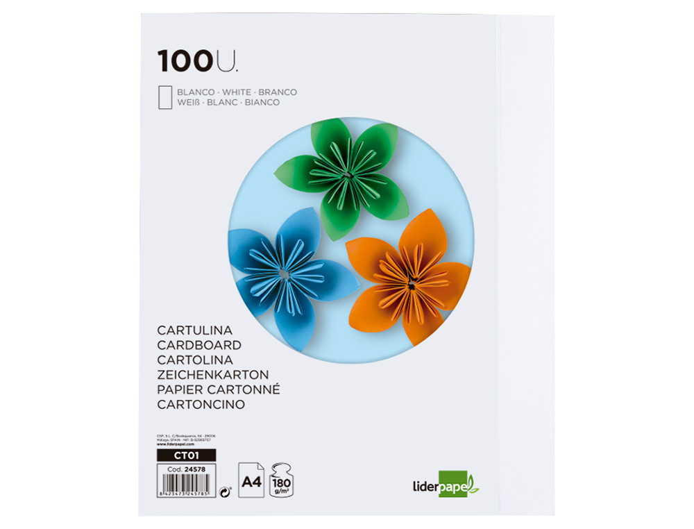 CARTOLINA LIDERPAPEL DIN A4 180 GR BRANCO PACK DE 100 UNIDADES