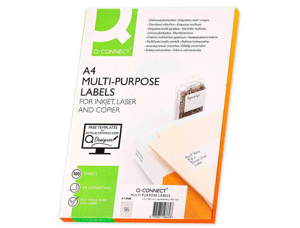 ETIQUETAS ADESIVAS Q-CONNECT DIN A4 52,5 X 21,2 MM
