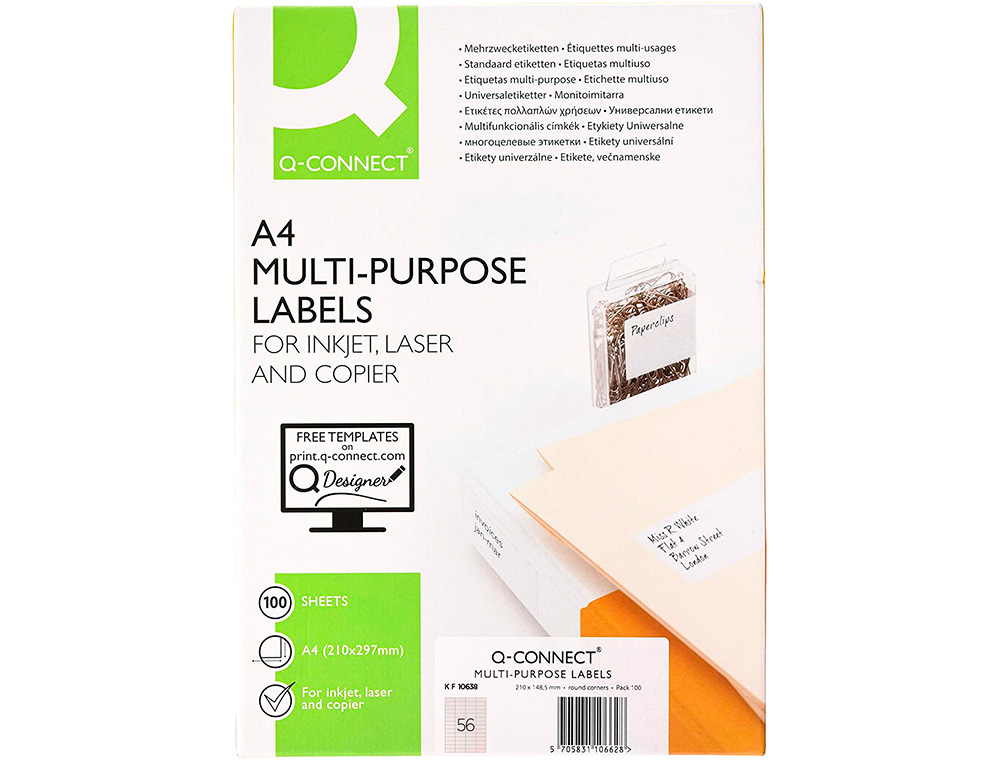 ETIQUETAS ADESIVAS Q-CONNECT DIN A4 52,5 X 21,2 MM