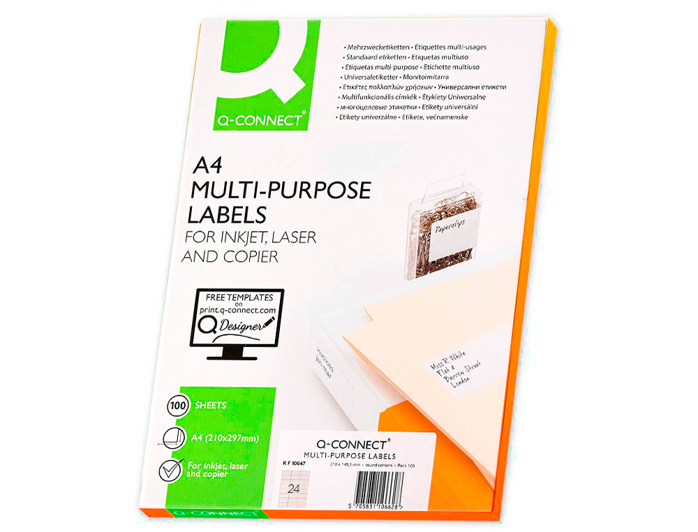ETIQUETAS ADESIVAS Q-CONNECT DIN A4 70 X 37 MM
