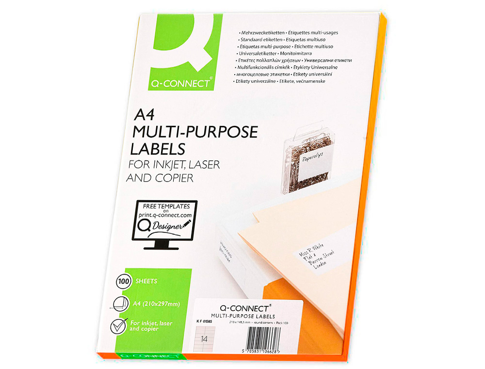 ETIQUETAS ADESIVAS Q-CONNECT DIN A4 99,1 X 38,1 MM