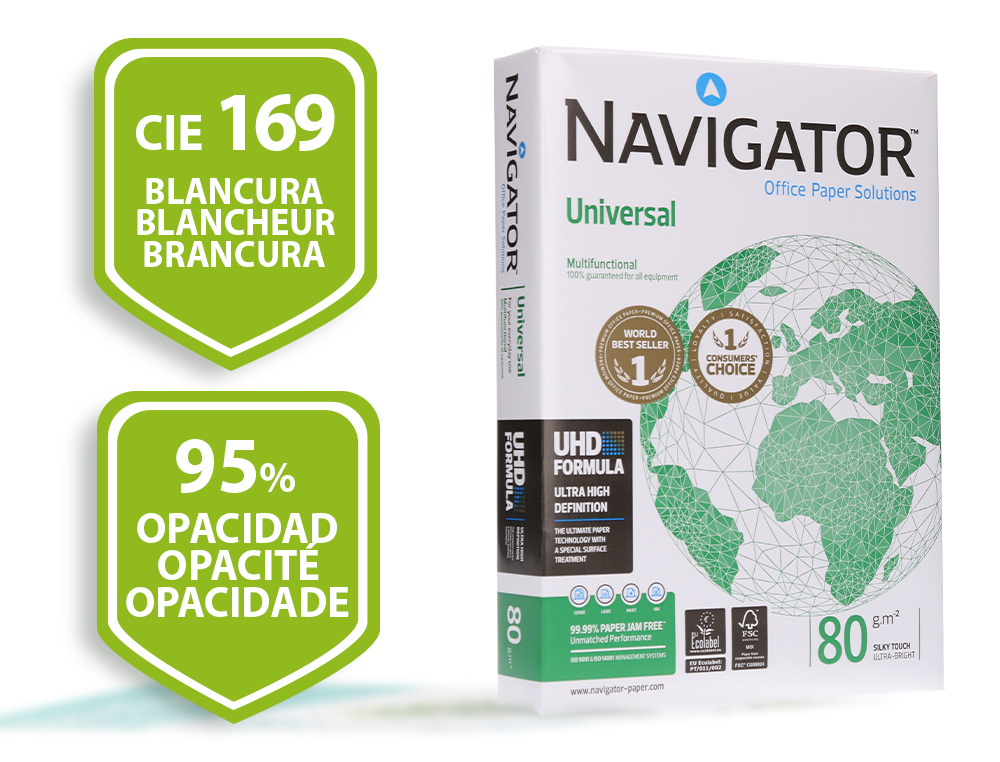 PAPEL FOTOCOPIA NAVIGATOR DIN A4 80 GR EMBALAGEM DE 500 FOLHAS
