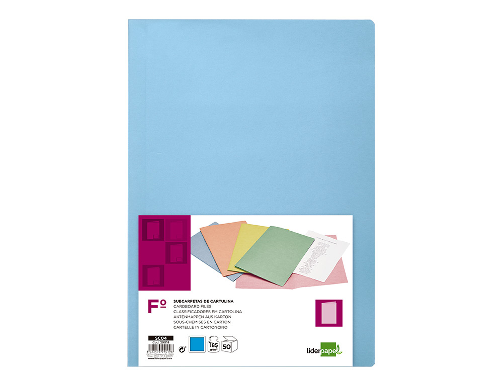 CLASSIFICADOR LIDERPAPEL EM CARTOLINA DE 180 GRS, FOLIO, CELESTE INTENSO