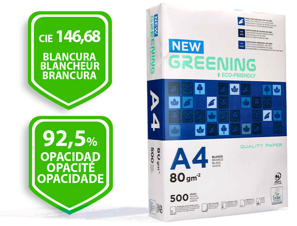 PAPEL FOTOCOPIA GREENING DIN A4 80 GR EMBALAGEM DE 500 FOLHAS