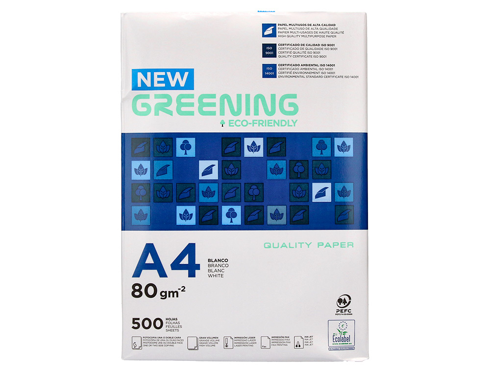 PAPEL FOTOCOPIA GREENING DIN A4 80 GR EMBALAGEM DE 500 FOLHAS