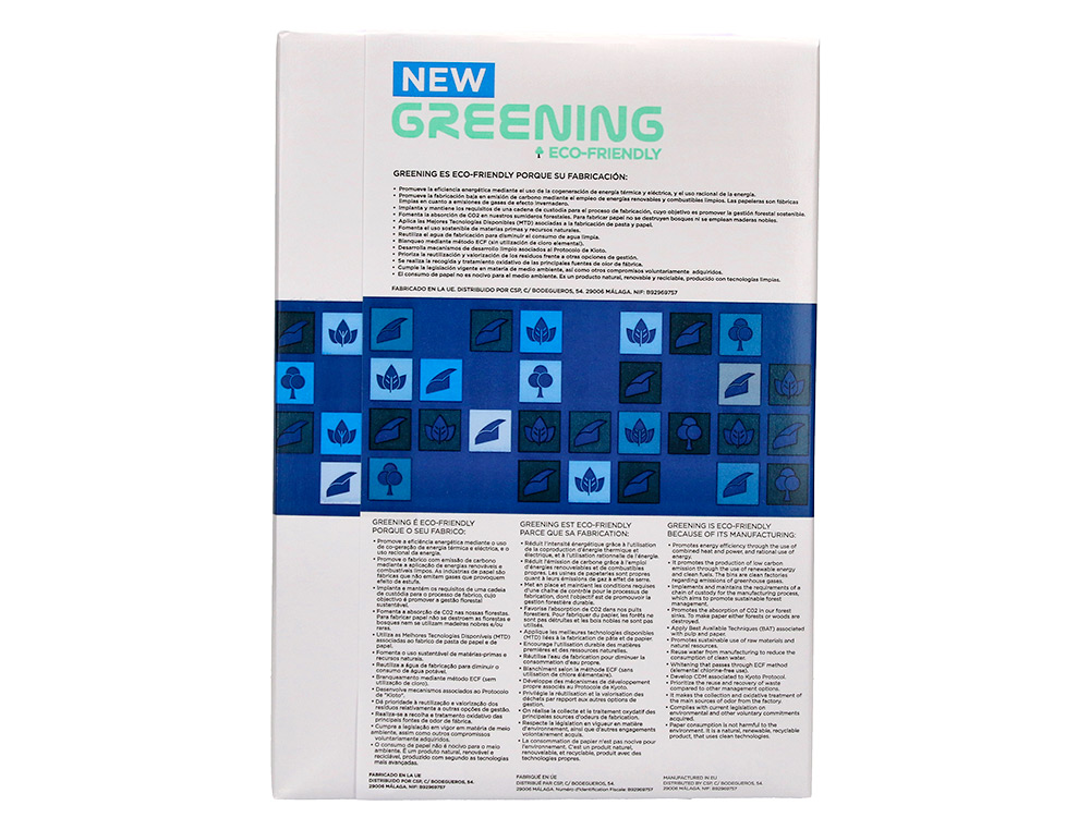 PAPEL FOTOCOPIA GREENING DIN A4 80 GR EMBALAGEM DE 500 FOLHAS