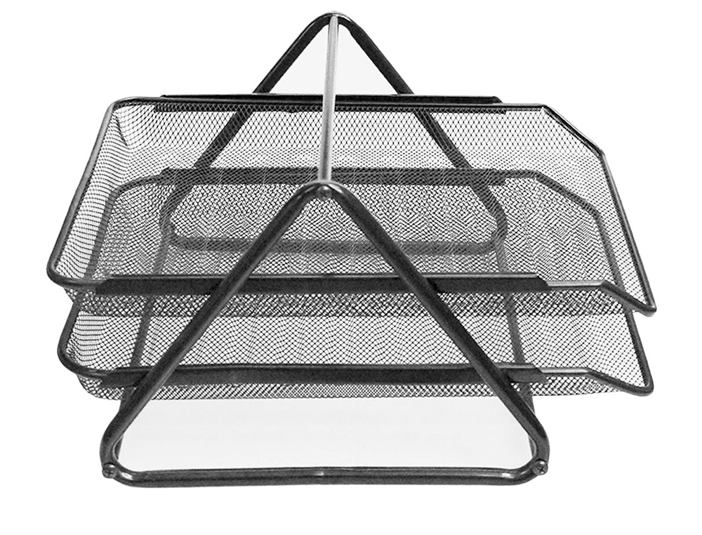 CONJUNTO 2 TABULEIROS DE SECRETARIA Q-CONNECT EM REDE METALICA, PRETO