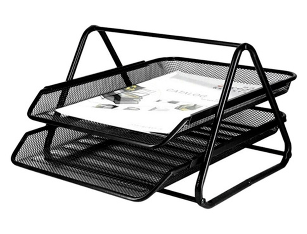 CONJUNTO 2 TABULEIROS DE SECRETARIA Q-CONNECT EM REDE METALICA, PRETO
