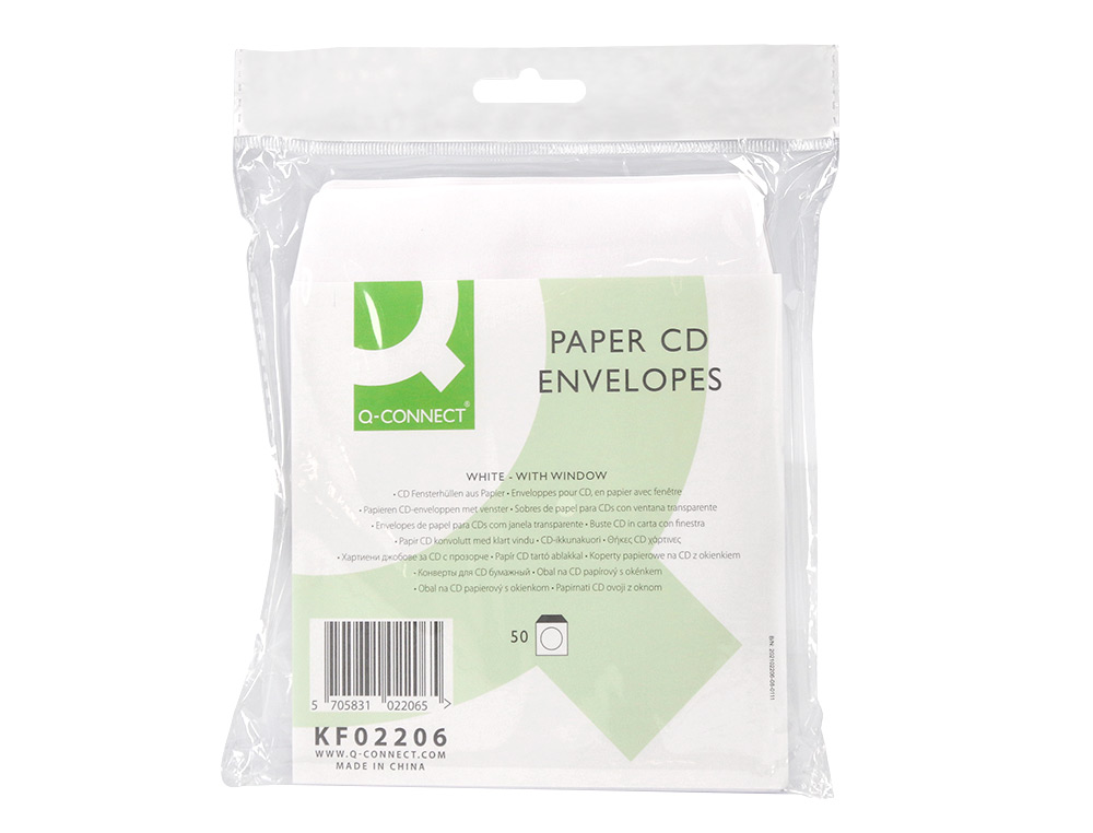 BOLSA DE PAPEL Q-CONNECT PARA CD / DVD EMBALAGEM DE 50 UNIDADES
