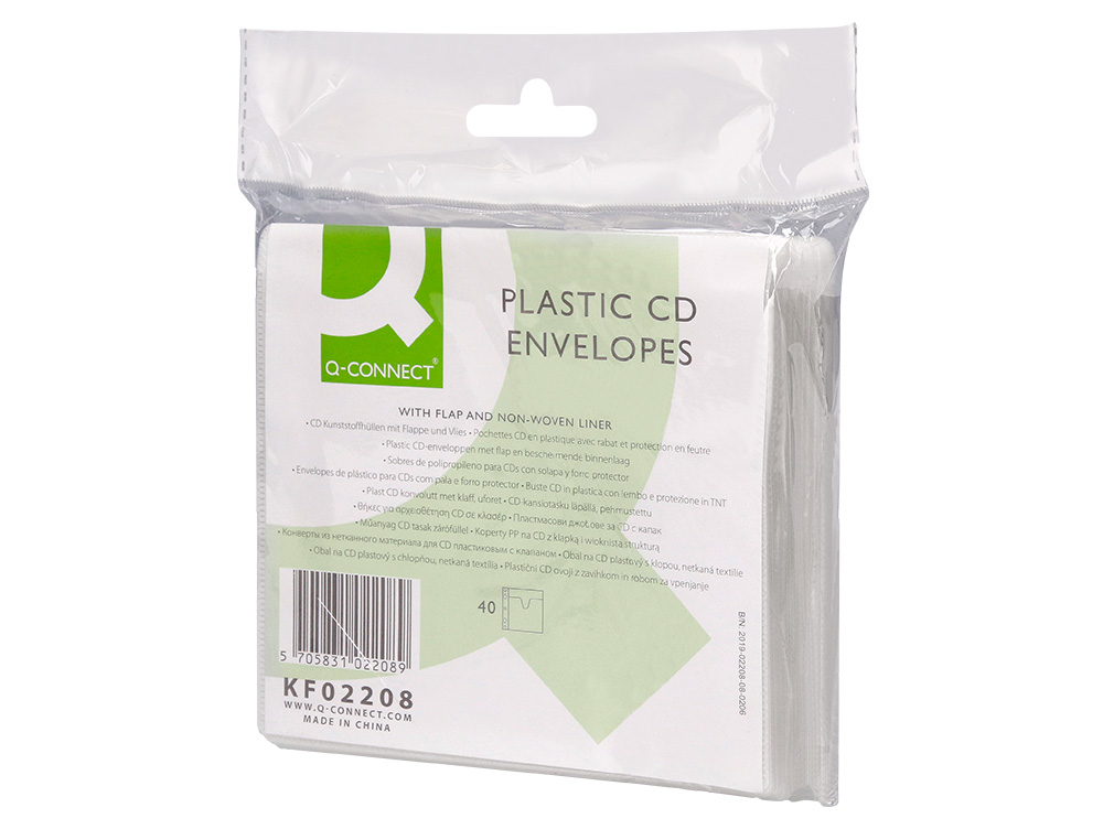 BOLSA DE POLIPROPILENO Q-CONNECT COM PERFURACAO PARA CD / DVD PACK DE 40 UNIDADES