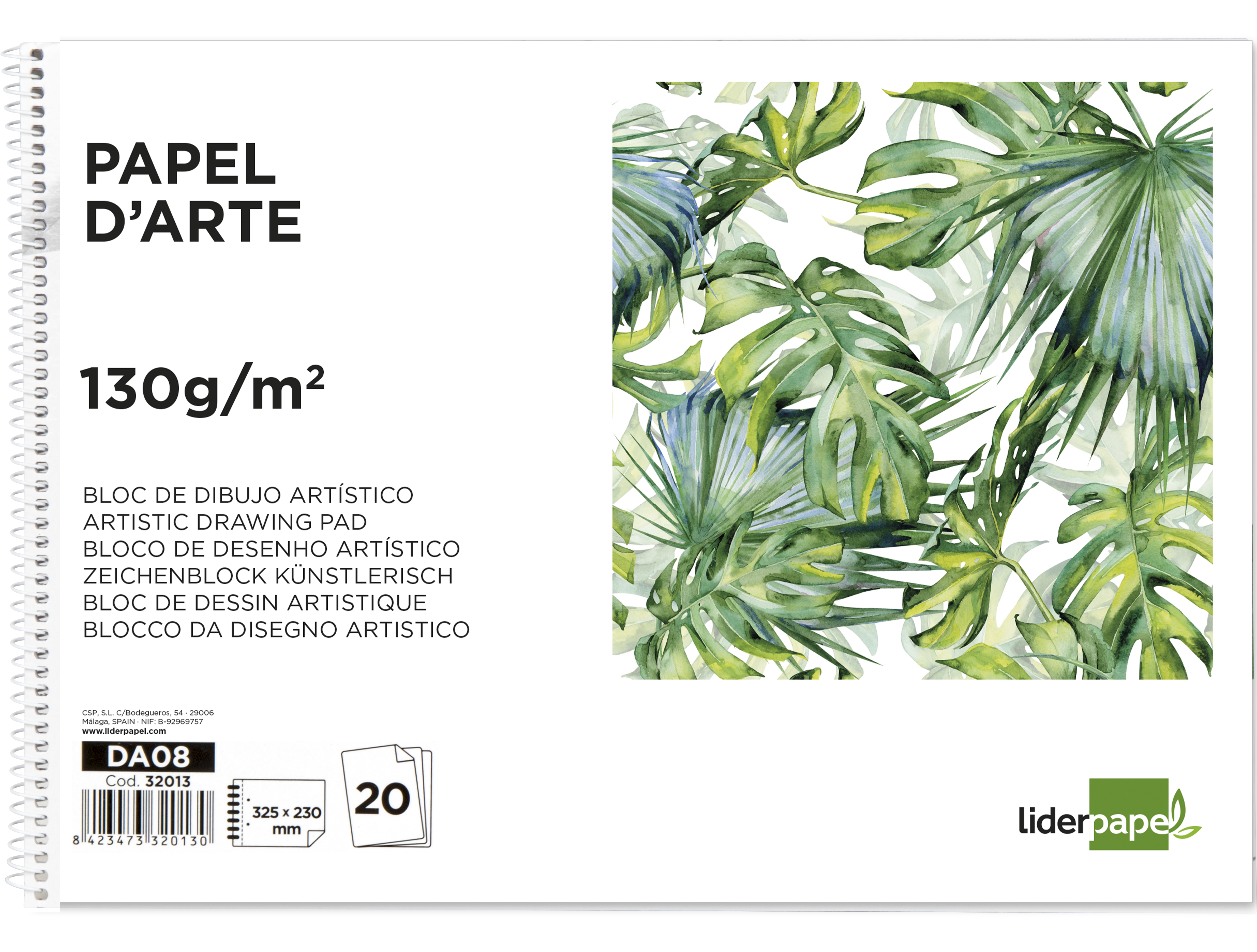 BLOCO DE DESENHO LIDERPAPEL VERONA ESPIRAL 20 FOLHAS BRANCO 230X325MM