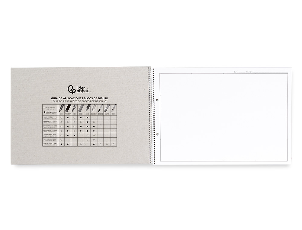 BLOCO DE DESENHO LIDERPAPEL LINEAL ESPIRAL 230X325MM 20 FOLHAS 130GR COM 2 FUROS PERFURADO