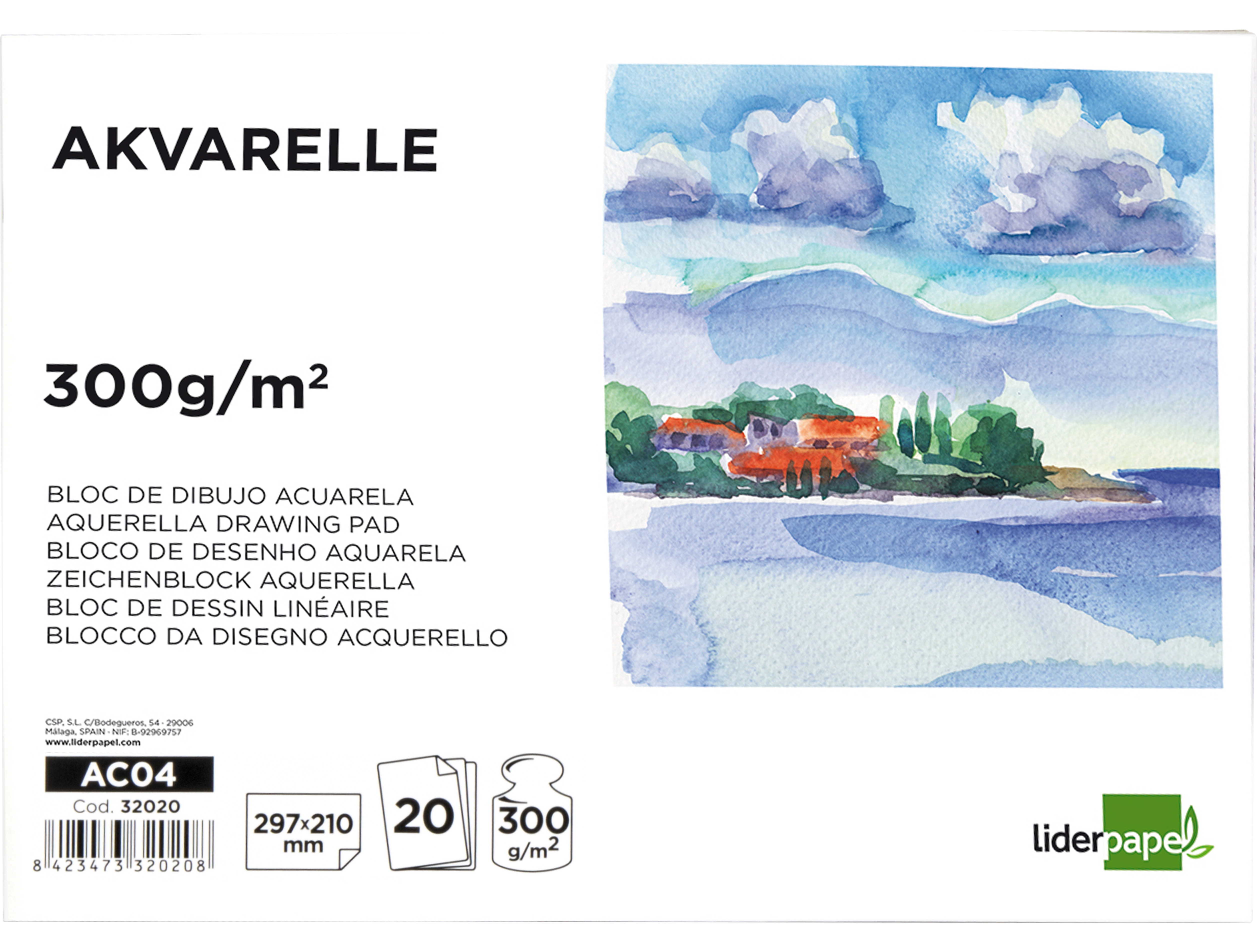 BLOCO DE DESENHO AGUARELA COLADO A4 210X297MM 20 FOLHAS