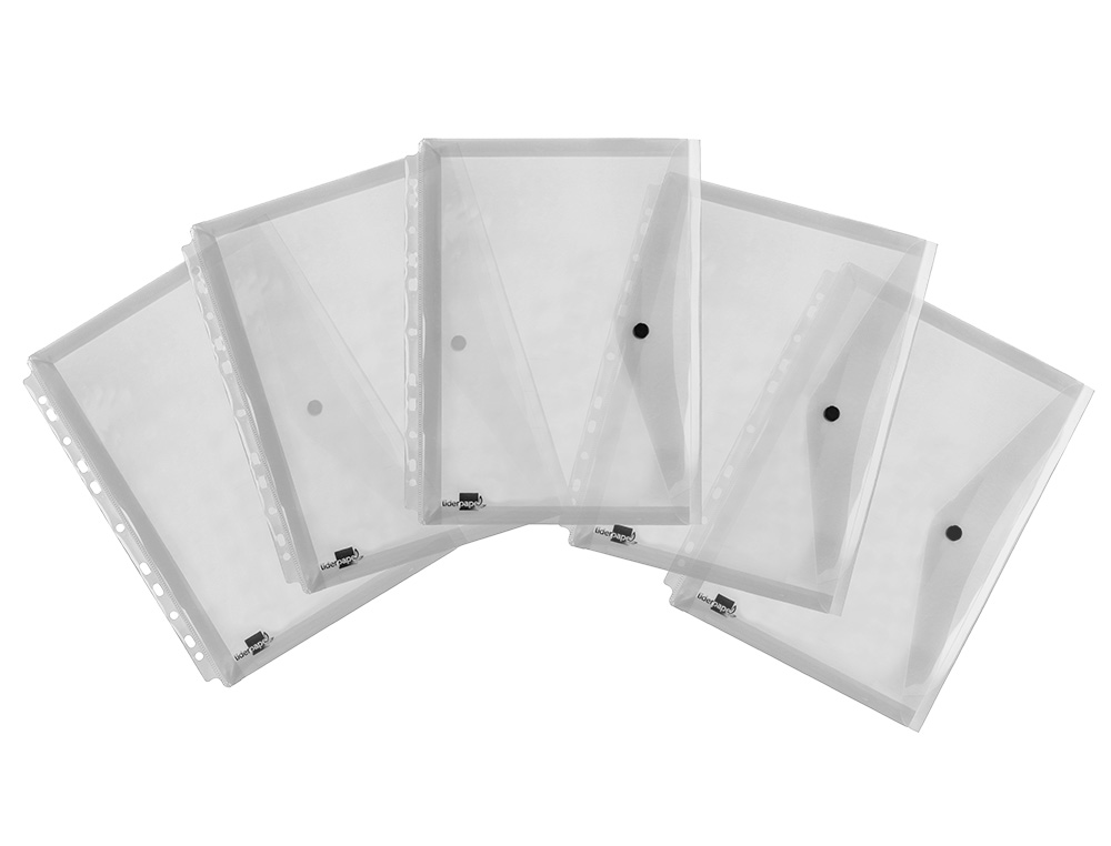 BOLSA PORTA DOCUMENTOS LIDERPAPEL MULTIPERFURADA DIN A4 PACKDE 5 INCOLOR TRANSPARENTE