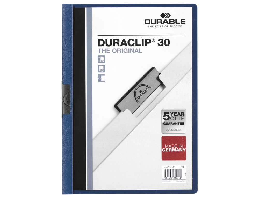 BOLSA DOSSIER DURABLE COM CLIP LATERAL DIN A4 AZUL 30 FOLHAS ESCURO