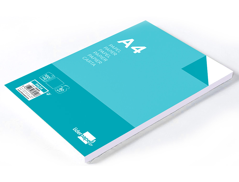 PAPEL LIDERPAPEL DIN A4 80 GR EMBALAGEM DE 100 FOLHAS + 10 FOLHAS GRATIS