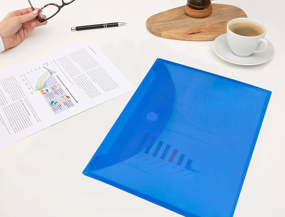 BOLSA PORTA DOCUMENTOS LIDERPAPEL DIN A4 AZUL