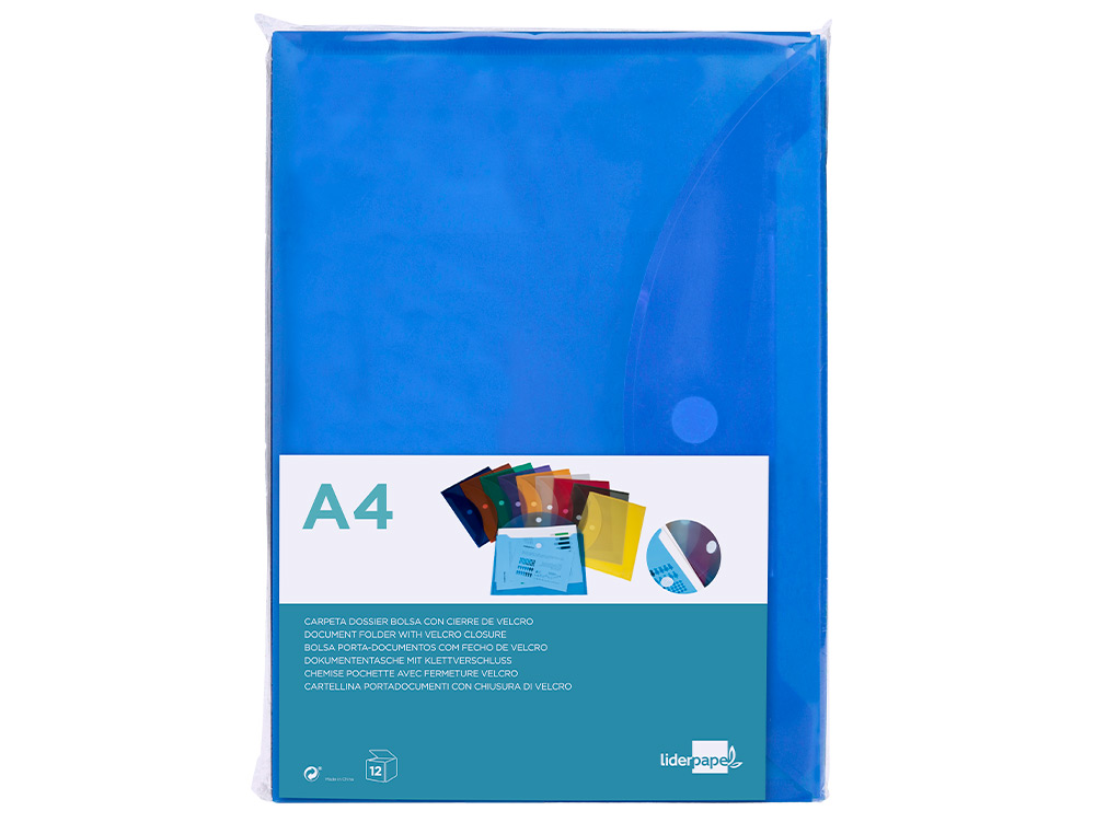BOLSA PORTA DOCUMENTOS LIDERPAPEL DIN A4 AZUL