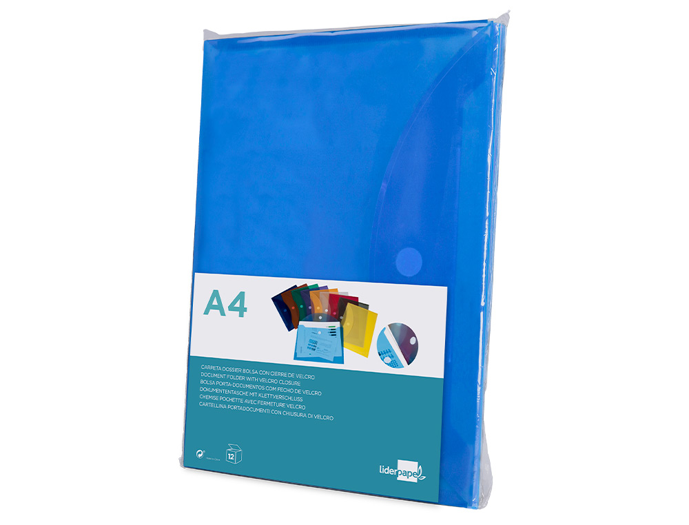 BOLSA PORTA DOCUMENTOS LIDERPAPEL DIN A4 AZUL