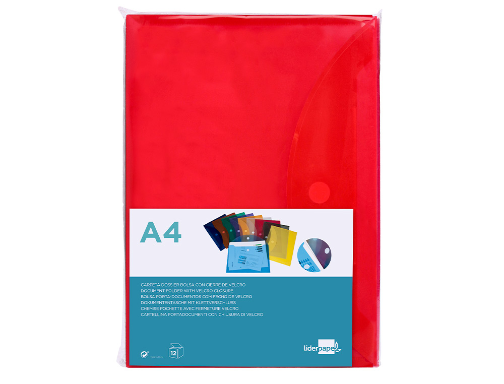 BOLSA PORTA DOCUMENTOS LIDERPAPEL DIN A4 VERMELHO