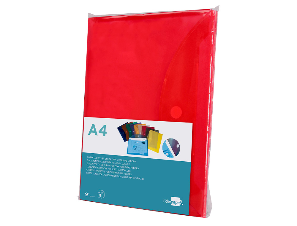 BOLSA PORTA DOCUMENTOS LIDERPAPEL DIN A4 VERMELHO