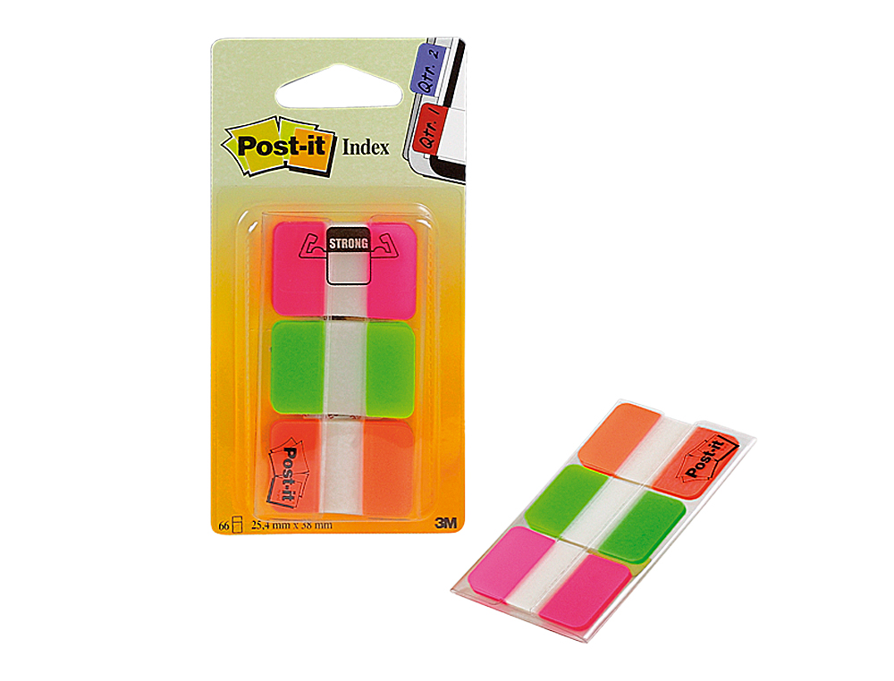 BANDAS SEPARADORAS POST-IT INDEX 3 CORES ROSA, VERDE E LARANJA