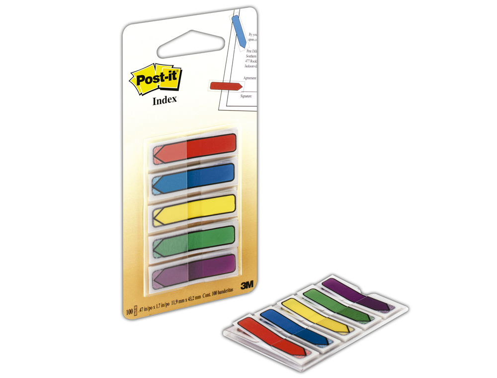 BANDAS SEPARADORAS POST-IT INDEX FLECHAS AZUL, AMARELO, VERDE, VERMELHO E VIOLETA