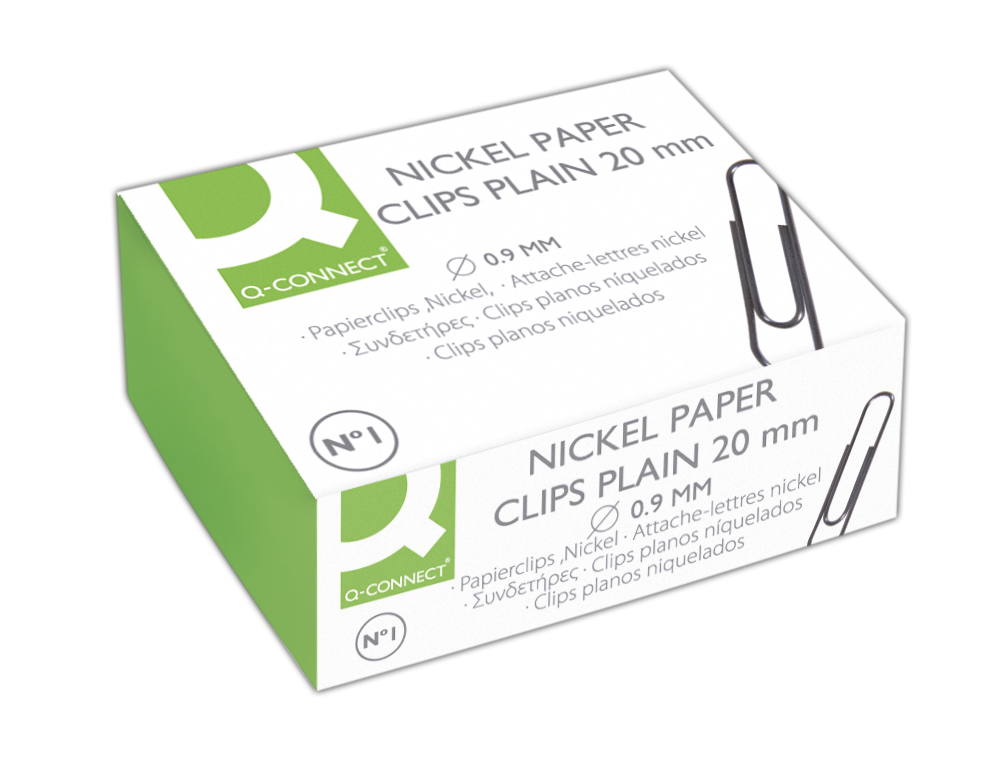 CLIPS NIQUELADOS Q-CONNECT PLANO - N. 1 - 20 MM CAIXA DE 100 UNIDADES