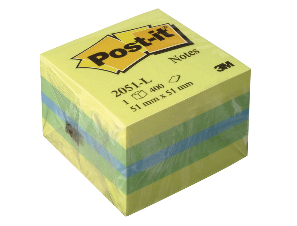 BLOCO DE NOTAS ADESIVAS POST-IT TIRA E POE POST-IT 51X51 MM MINICUBO COR LIMO 2041-L 400 FOLHAS