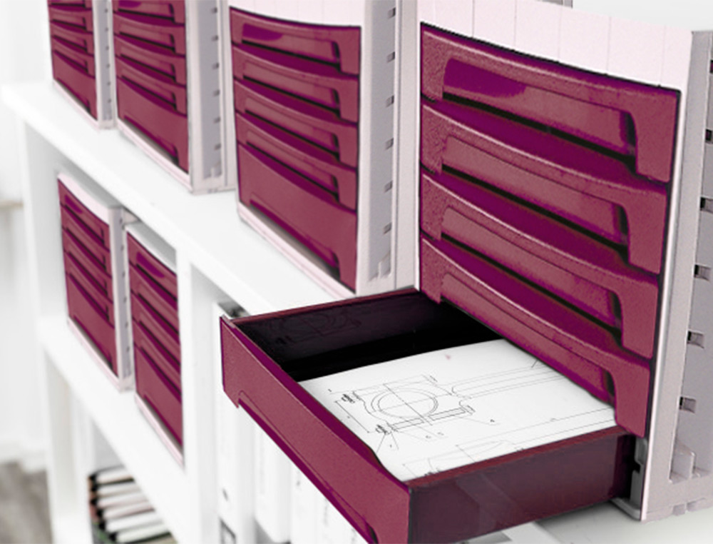 BLOCO CLASSIFICADOR DE SECRETARIA LIDERPAPEL 6 GAVETAS BORDEAUX OPACO 370X305X215 MM ESPACO ORGANIZACAO SUPERIOR