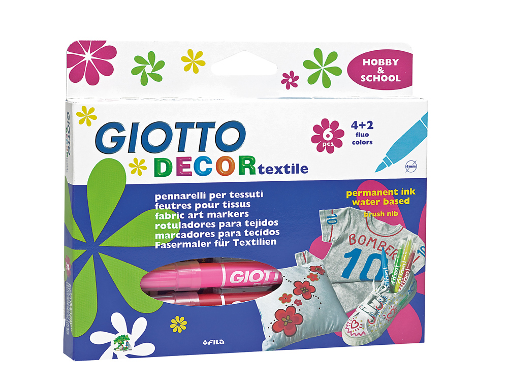 MARCADOR GIOTTO DECOR TEXTIL PARA TECIDOS CAIXA COM 6 UNIDADES SORTIDAS