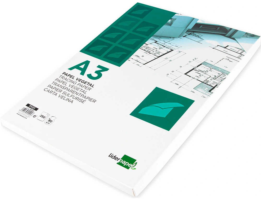 PAPEL VEGETAL LIDERPAPEL DIN A3 90 GR FOLHA
