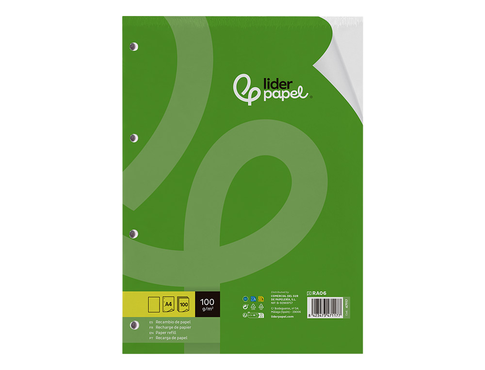RECARGA LIDERPAPEL DIN A4 100 FOLHAS 100G/M2 LISO SEM MARGEM 4 FUROS