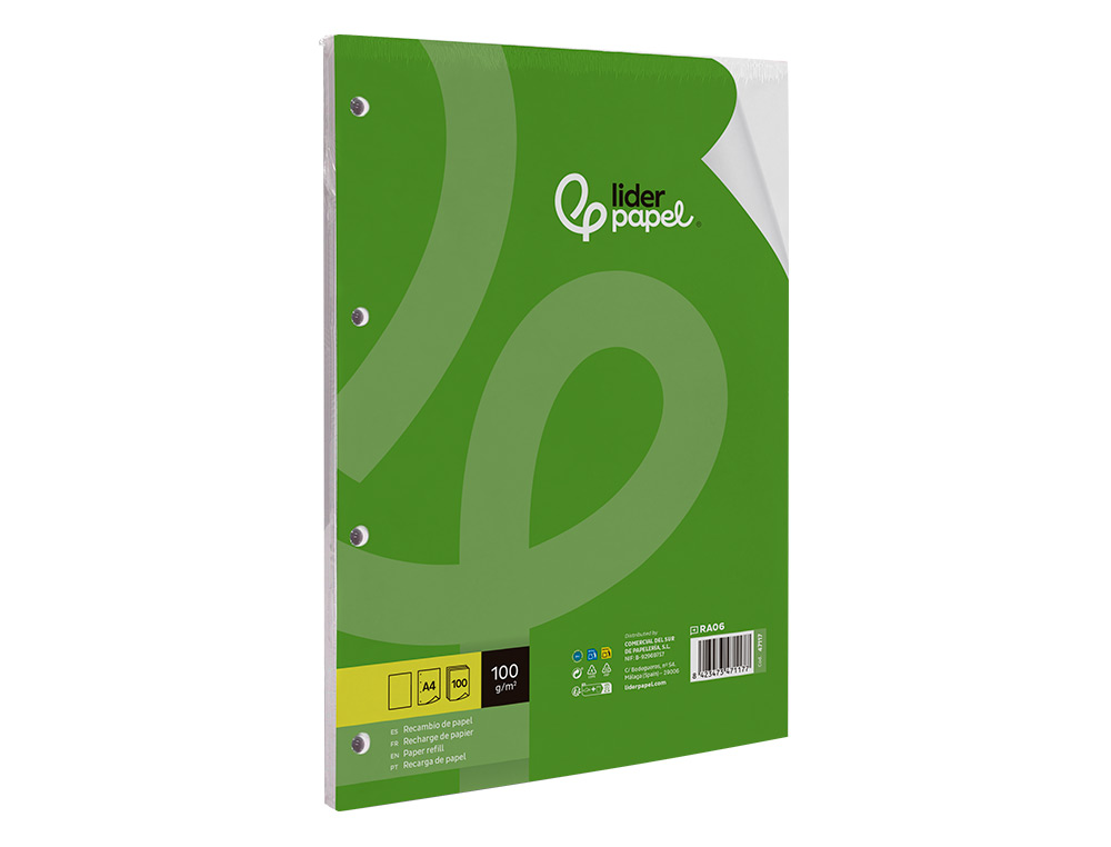 RECARGA LIDERPAPEL DIN A4 100 FOLHAS 100G/M2 LISO SEM MARGEM 4 FUROS
