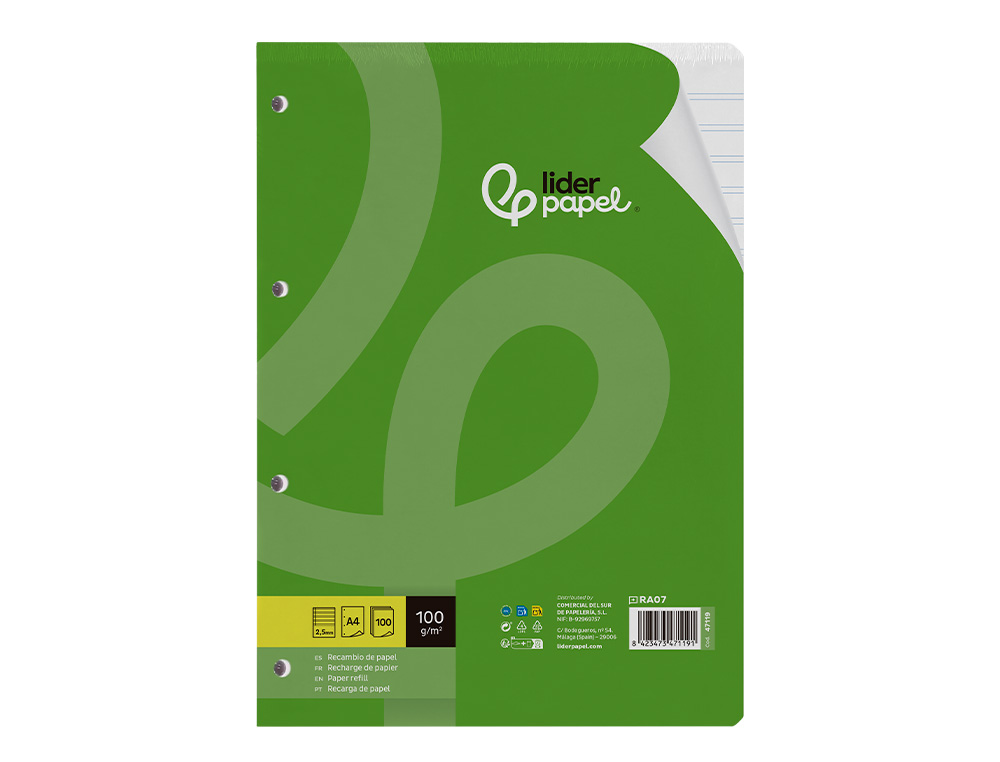 RECARGA LIDERPAPEL DIN A4 100 FOLHAS 100G/M2 PAUTADO 2.5MM COM MARGEM 4 FUROS