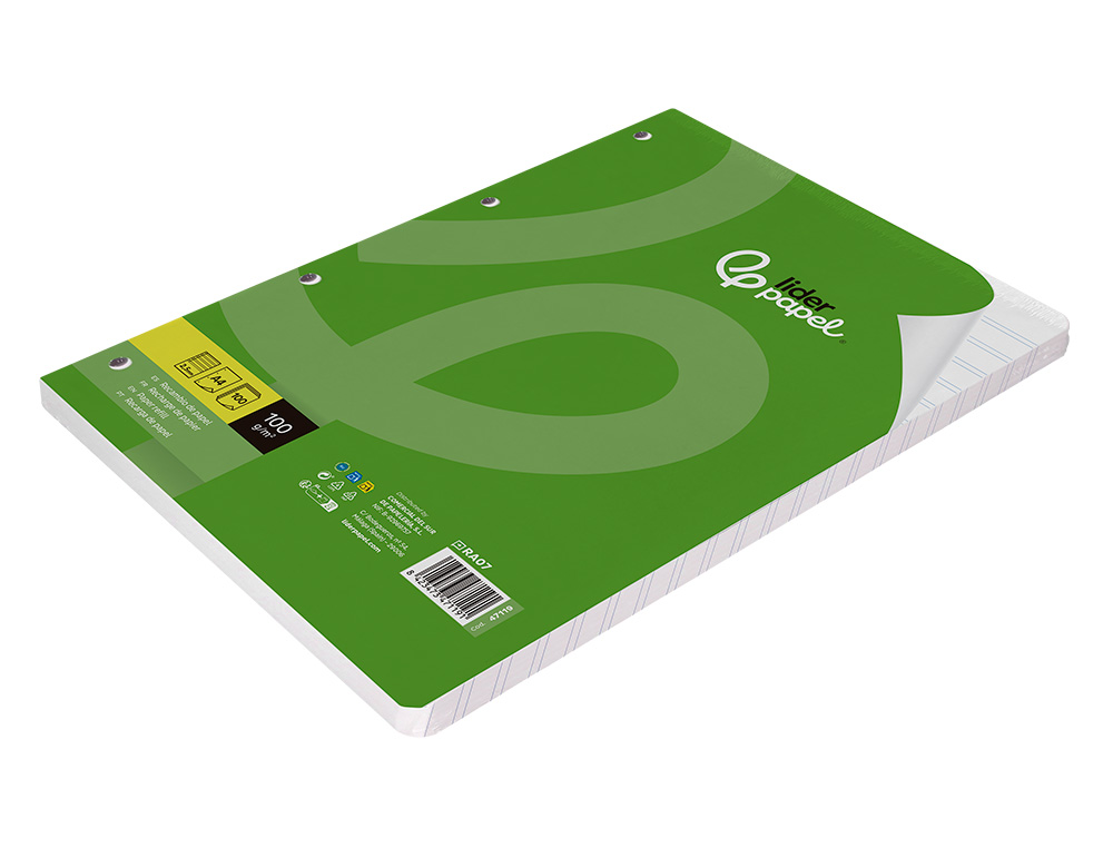 RECARGA LIDERPAPEL DIN A4 100 FOLHAS 100G/M2 PAUTADO 2.5MM COM MARGEM 4 FUROS